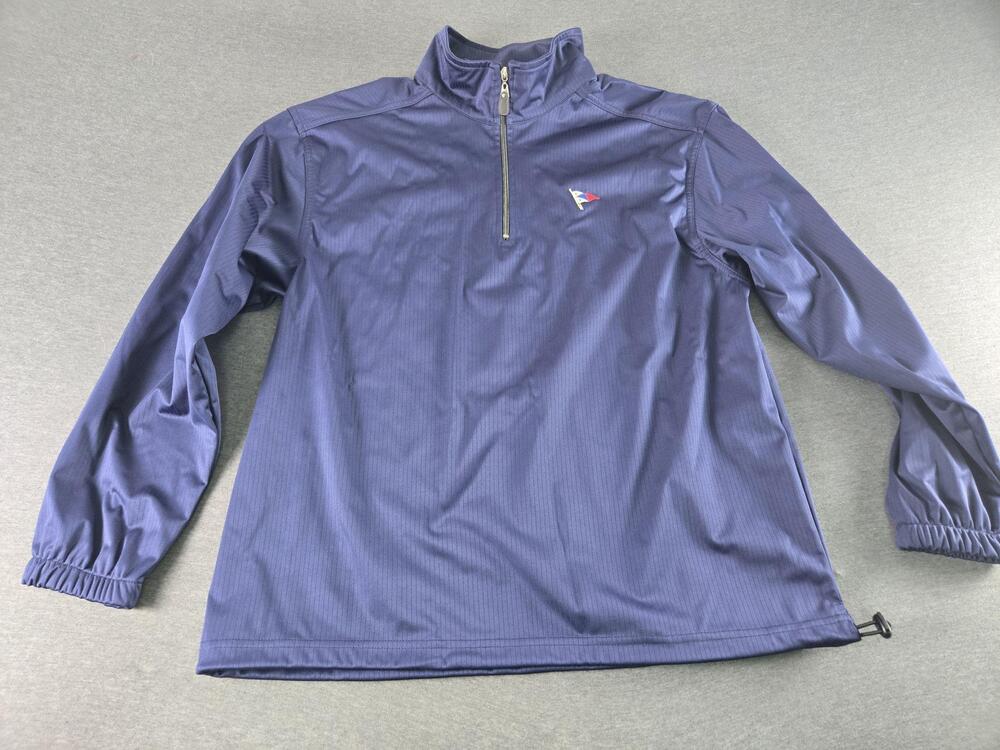AKWA Classic Jacket Mens Medium Blue 1/4 Zip Windbreaker Nautical Flag USA
